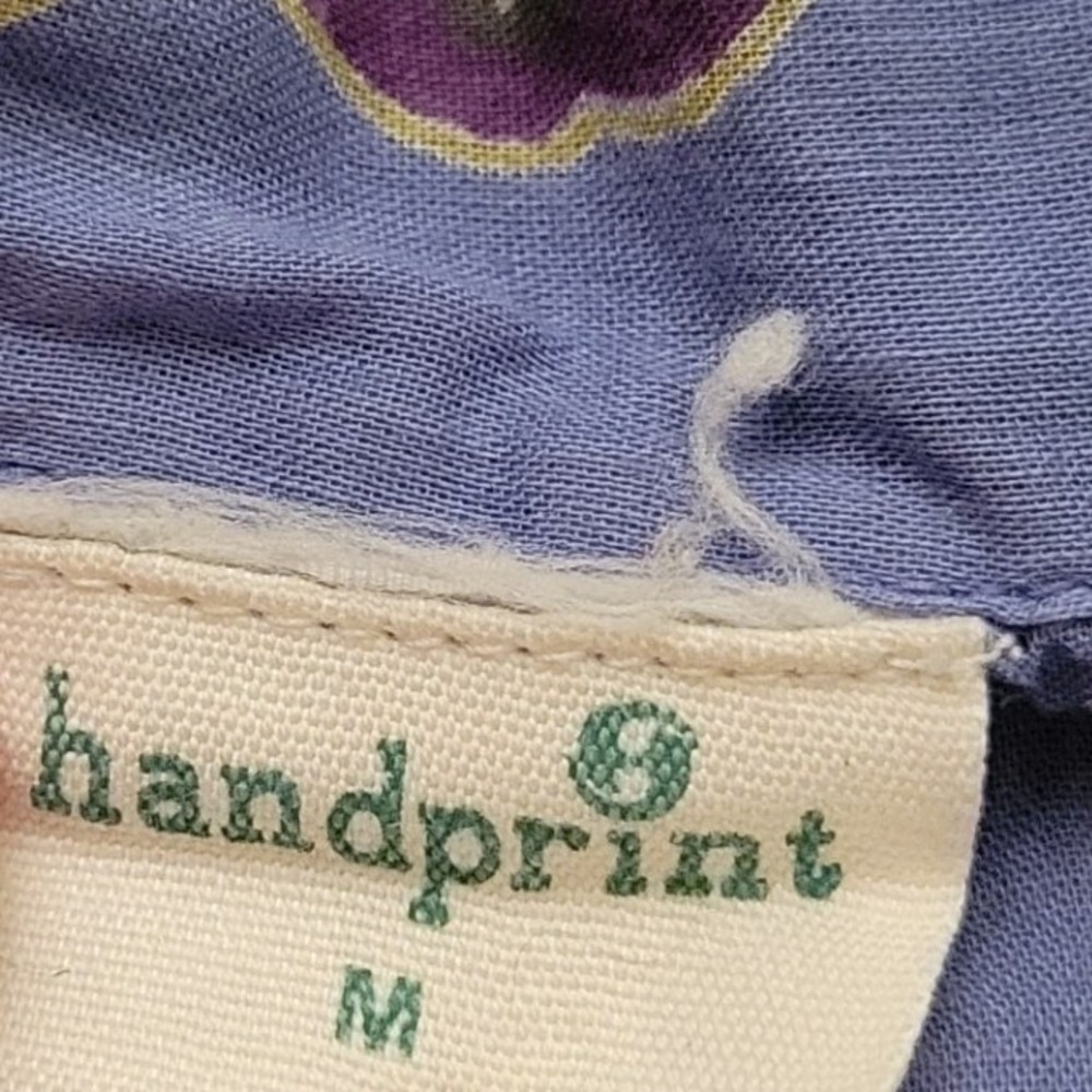 Handprint M Pajama Set Blue Floral Cotton Block Print 2 Piece Loungewear - Picture 3 of 9